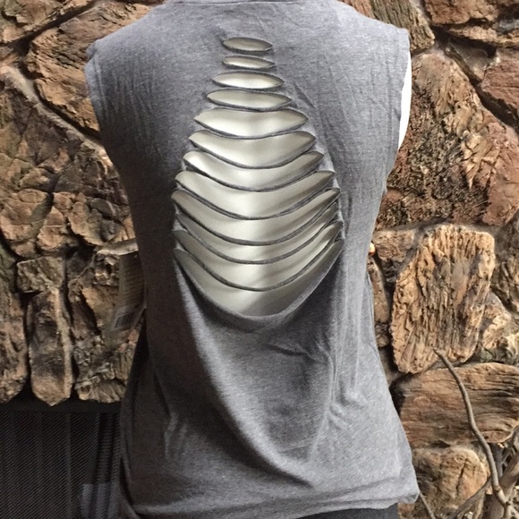 Balance Collection Tops - Balance collection S gray shredded back tank